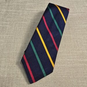 Brooks Brothers Makers Mens Silk Tie Navy Red Green Yellow Striped Hand Made USA